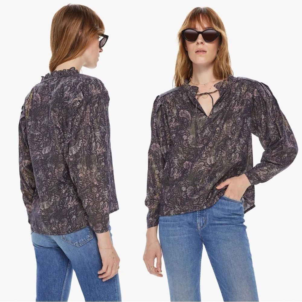 Maria Cher Luna Paisley Metallic Boho Top in Alicante Dark by MOTHER Size XS